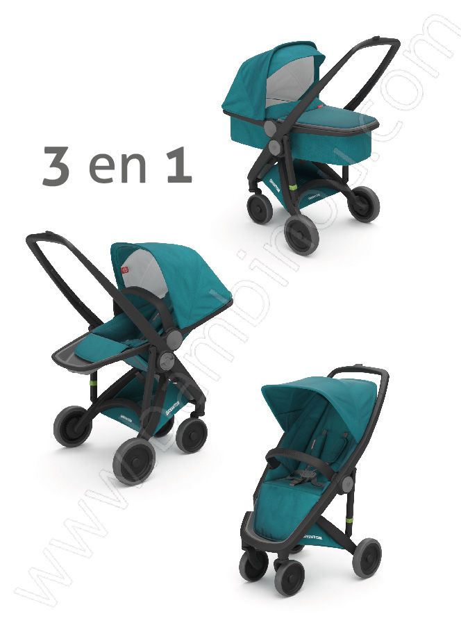 poussette Upp 3 en 1 chassis noir kit couleur petrole Greentom BamBinou