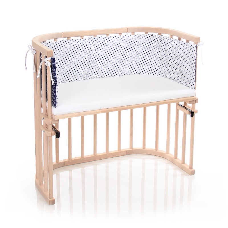 Tour de lit coton organique pour berceaux Cododo Babybay face blanche étoiles bleues