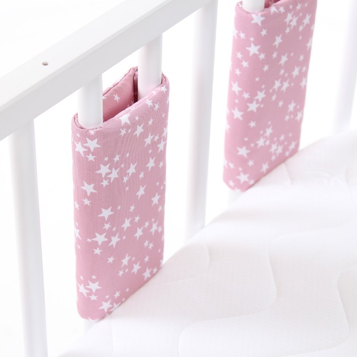 Tour de lit Ultrafresh piqué pour berceaux Cododo Babybay Rose étoiles blanches sur le berceau détails