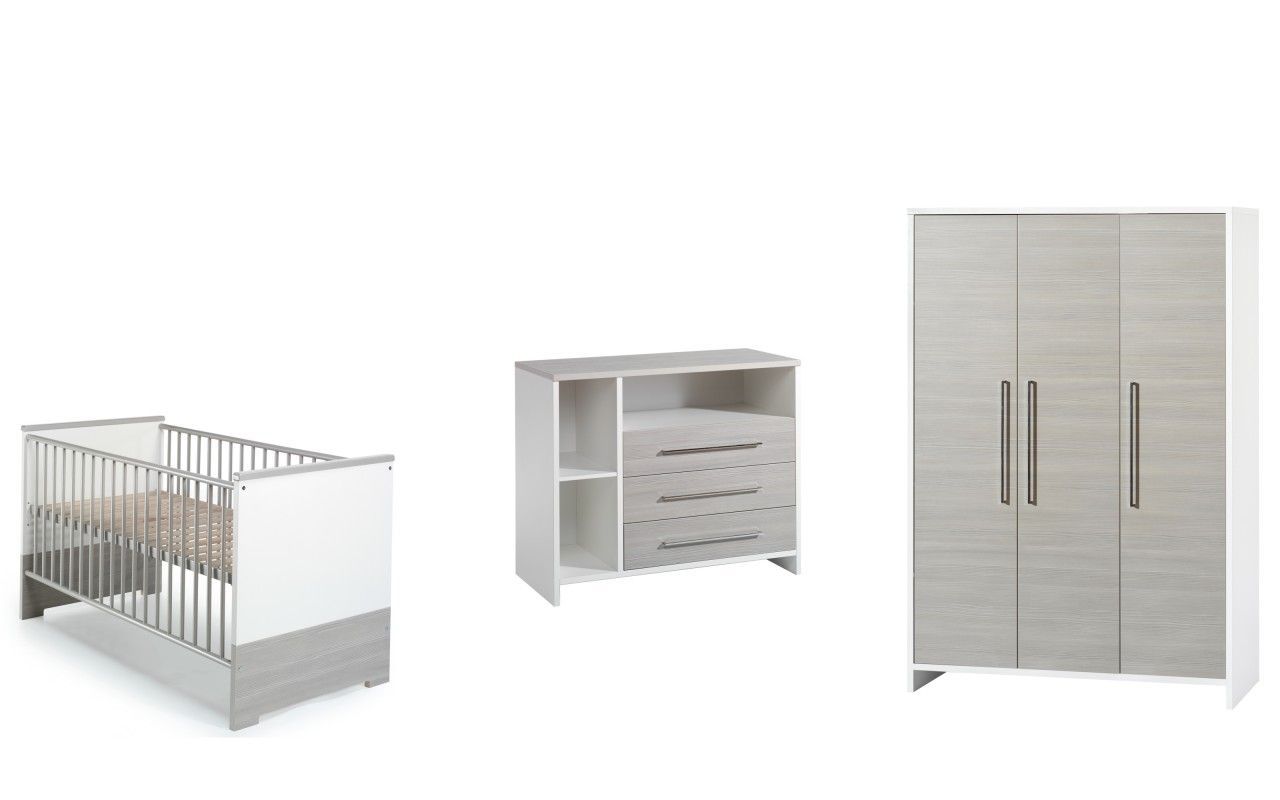 Chambre Eco Silver : lit kit-transfo commode armoire 3 portes Schardt BamBinou