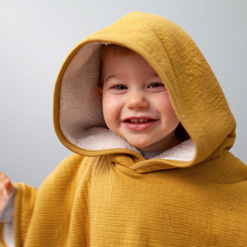 Poncho de voyage Tetra Jersey + Teddy Ocre 9-36 mois Bemini capuche