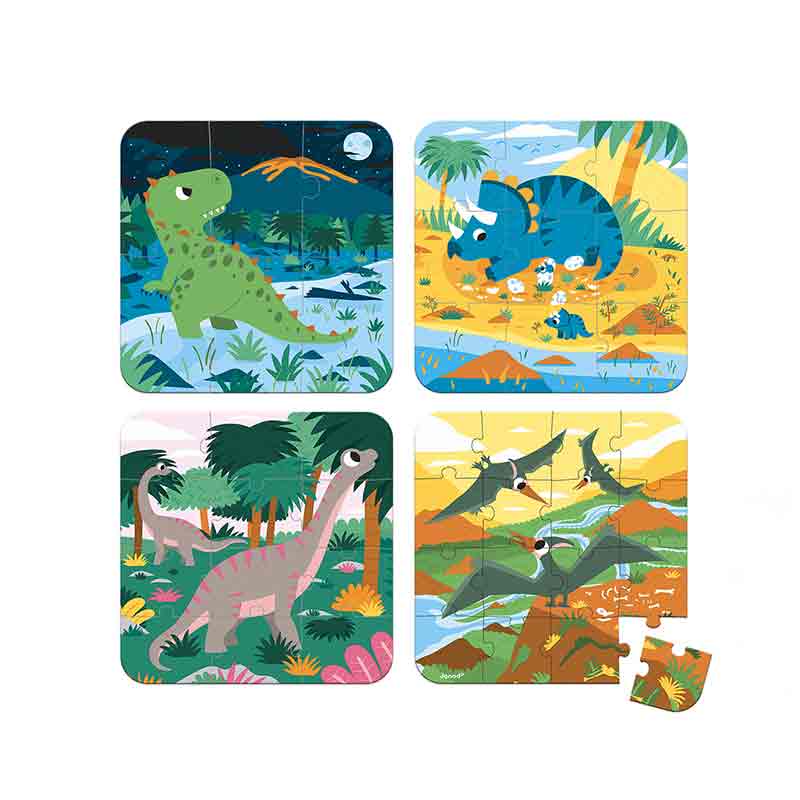 4 puzzles évolutifs Dinosaures puzzle en carton Janod - Bambinou