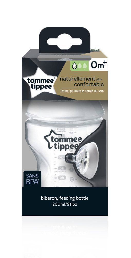  Biberon 260 ml Easi Vent transparents Closer to Nature 0 m+ Tommee Tippee BamBinou.