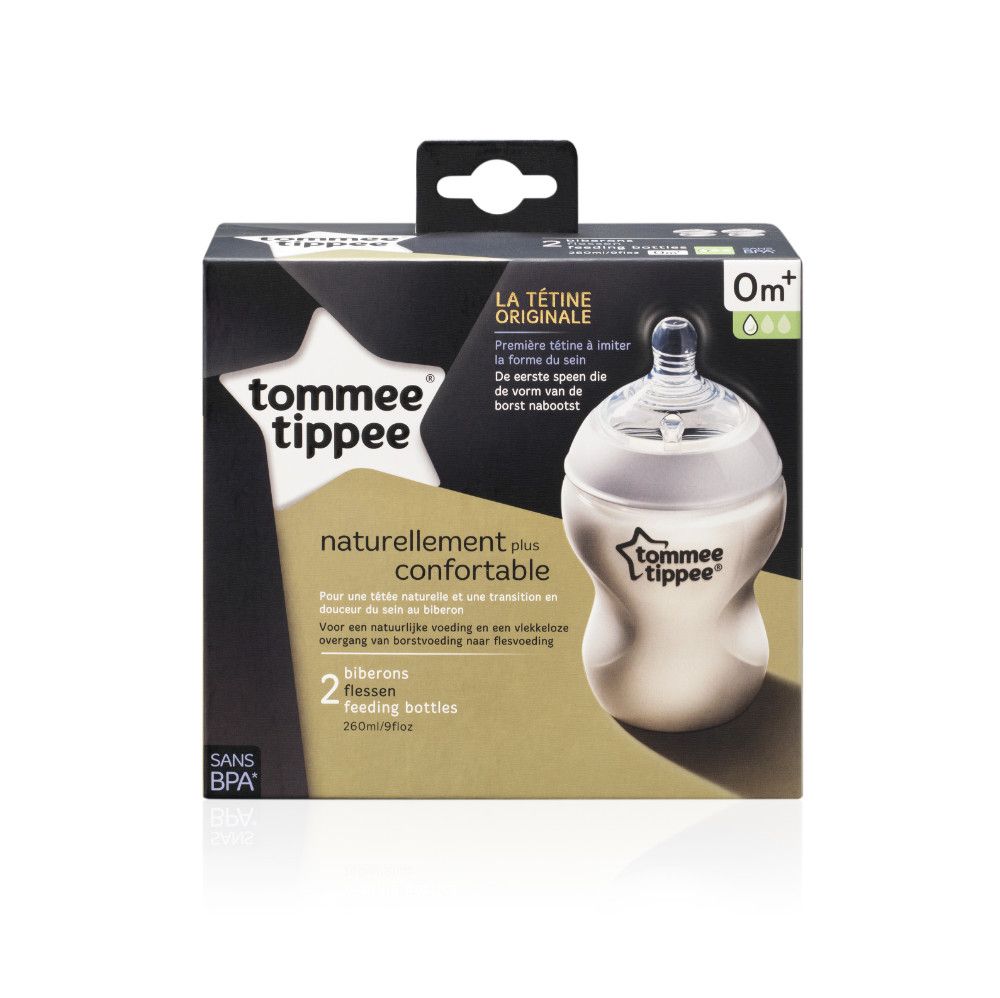 Lot 2 Biberons 260 ml Easi Vent transparents Closer to Nature 0m+ Tommee Tippee BamBinou