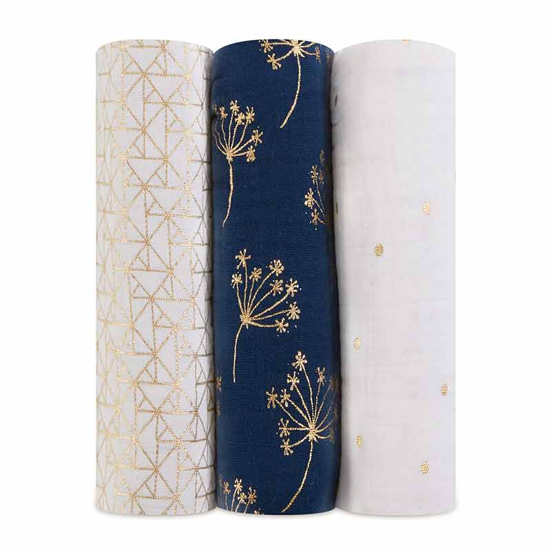 Lot de 3 maxi-langes en mousseline de coton Gold Deco Aden Anais