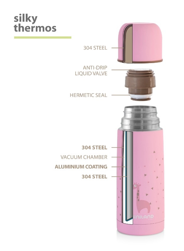 Thermos 350 ml Silky rose détails Miniland Bambinou