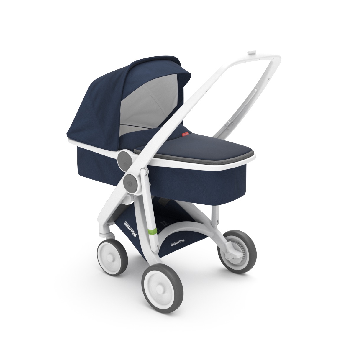 Poussette Upp Carrycot : Chassis blanc, Kit Nacelle bleu Greentom BamBinou