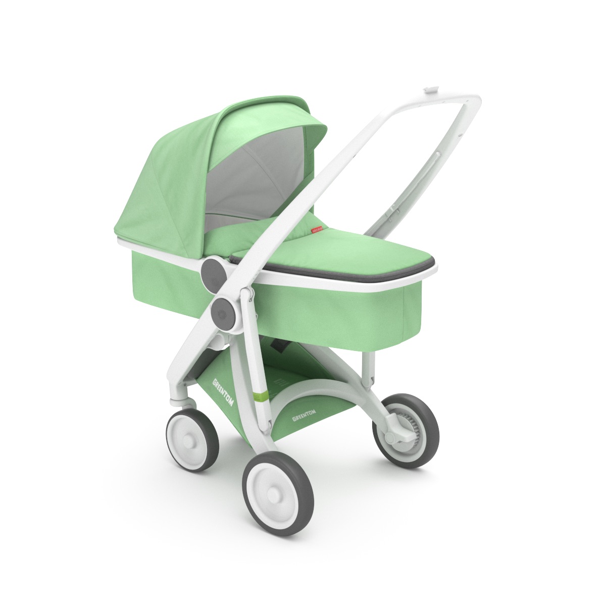 Poussette Upp Carrycot : Chassis blanc, Kit Nacelle menthe Greentom BamBinou