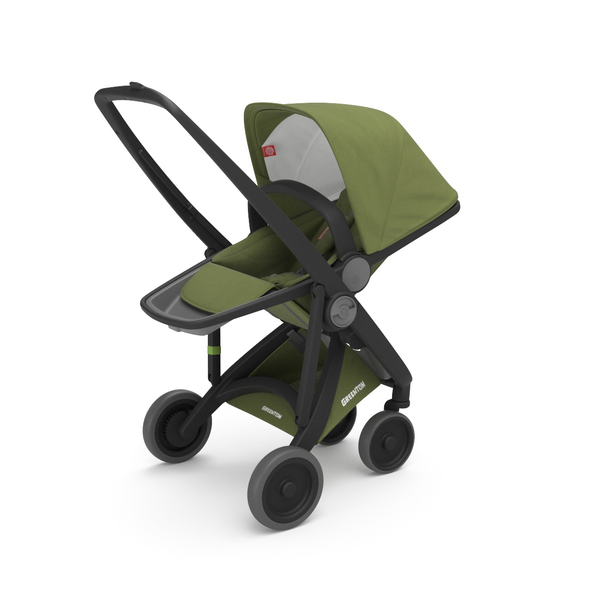 Poussette Upp Reversible : Châssis noir, Assise réversible olive Greentom BamBinou