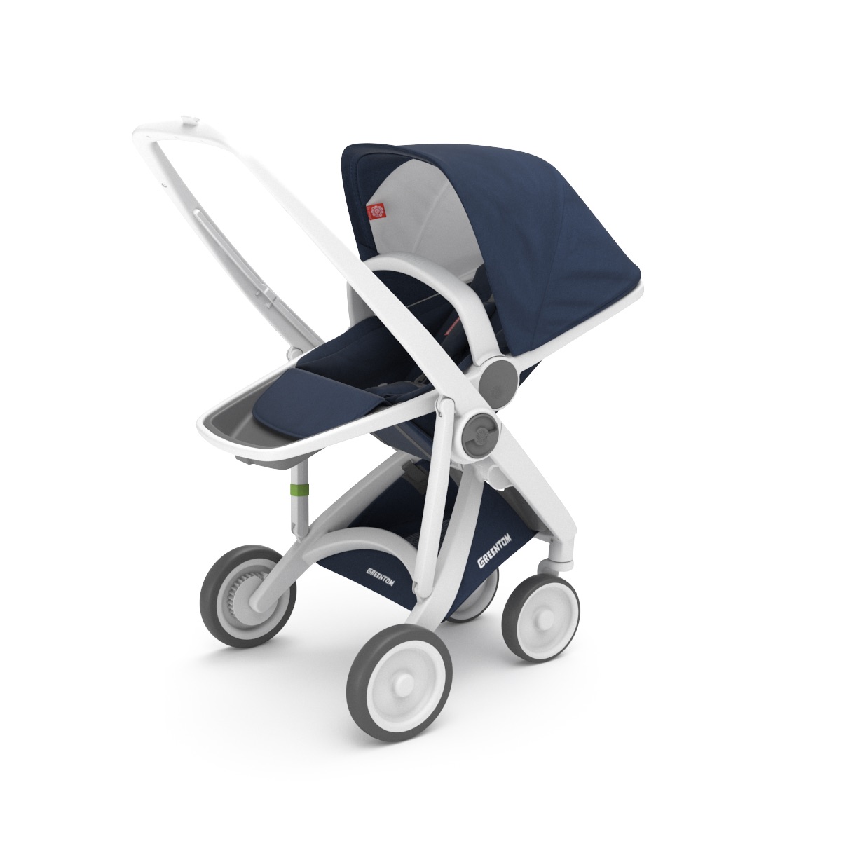 Poussette Upp Reversible : Châssis blanc, Assise réversible bleu Greentom BamBinou