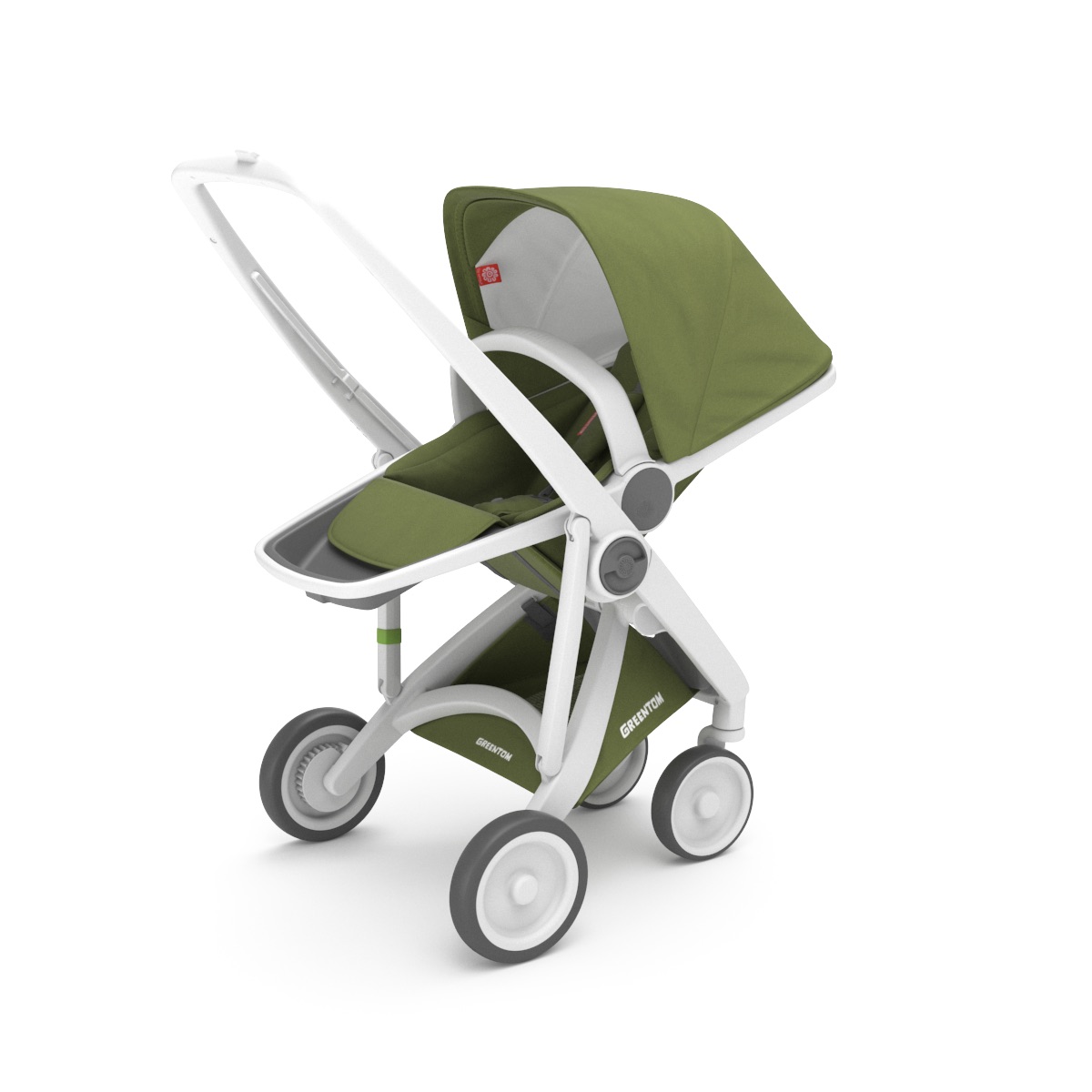 Poussette Upp Reversible : Châssis blanc, Assise réversible olive  Greentom BamBinou
