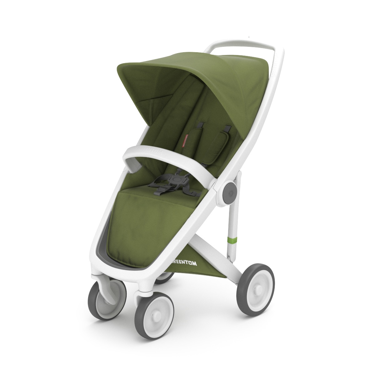Poussette Upp Classic : Châssis blanc, Assise classic olive Greentom BamBinou