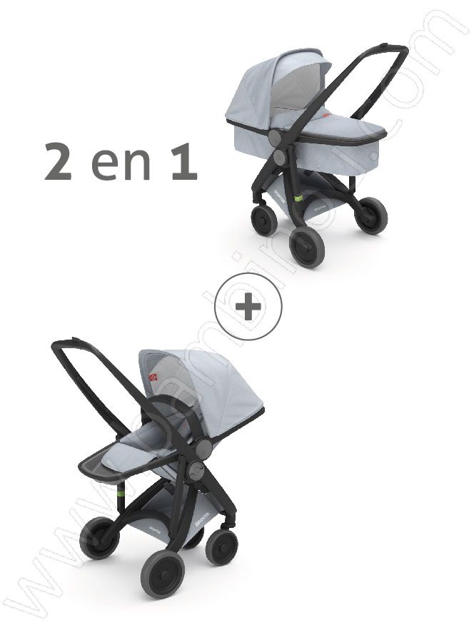 Poussette Upp 2 en 1 chassis noir kit couleur gris Greentom BamBinou