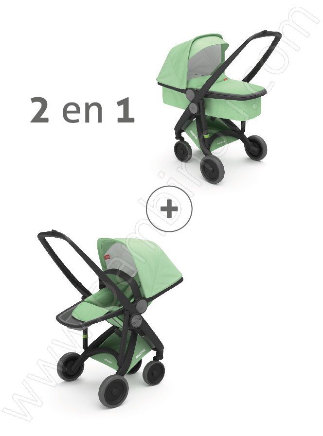 Poussette Upp 2 en 1 chassis noir kit couleur menthe Greentom BamBinou