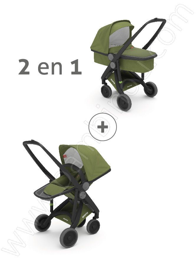 Poussette Upp 2 en 1 chassis noir kit couleur olive Greentom BamBinou