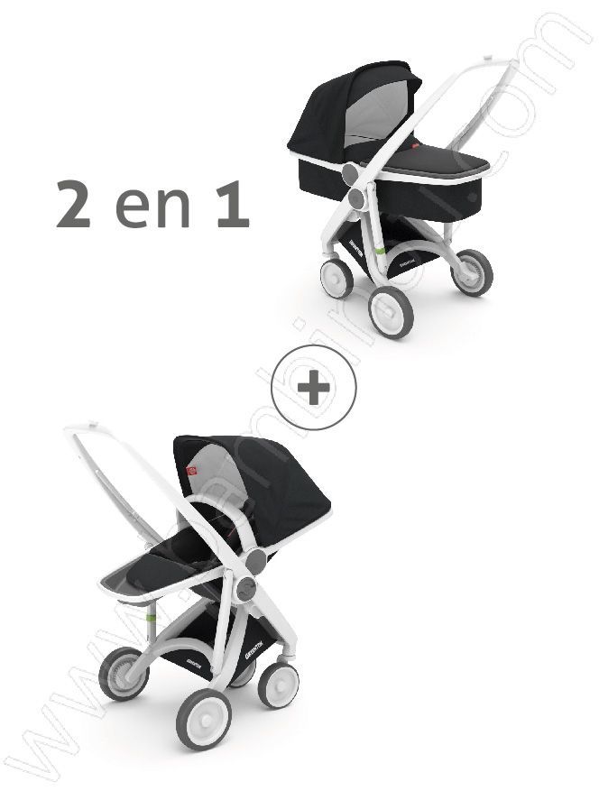 Poussette Upp 2 en 1 châssis blanc kit couleur noir Greentom BamBinou