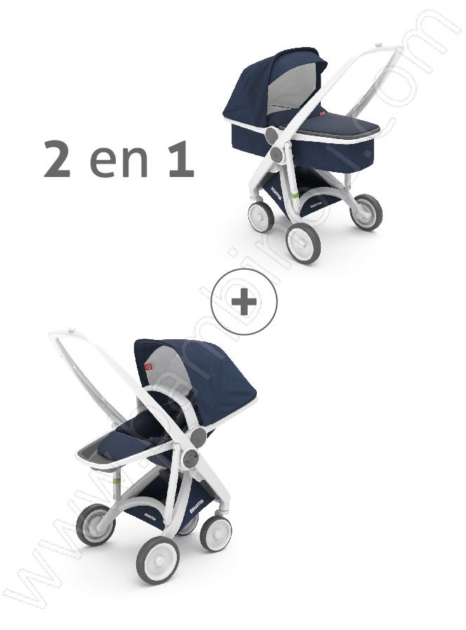 Poussette Upp 2 en 1 châssis blanc kit couleur bleu Greentom BamBinou