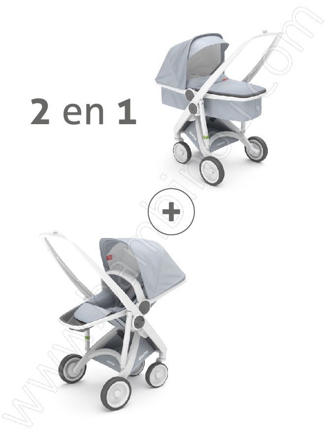 Poussette Upp 2 en 1 châssis blanc kit couleur gris Greentom BamBinou