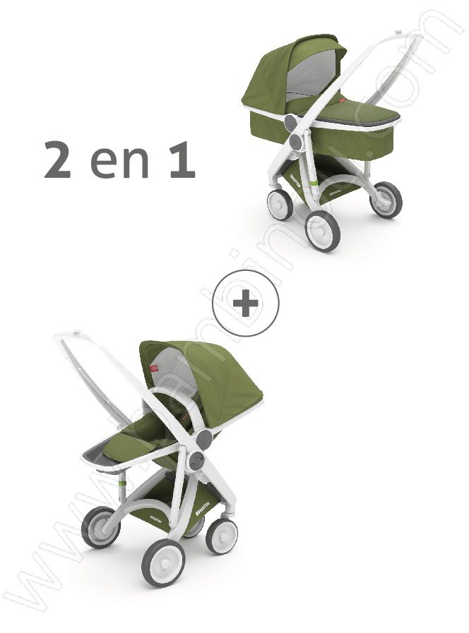 Poussette Upp 2 en 1 châssis blanc kit couleur olive Greentom BamBinou