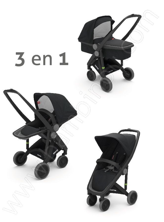 Poussette Upp 3 en 1 châssis noir kit couleur noir Greentom BamBinou
