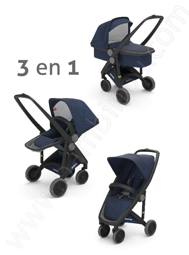 Poussette Upp 3 en 1 châssis noir kit couleur bleu Greentom BamBinou