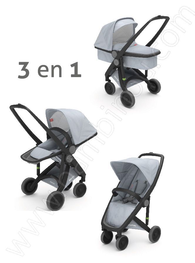 Poussette Upp 3 en 1 châssis noir kit couleur gris Greentom BamBinou
