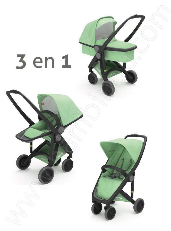 Poussette Upp 3 en 1 châssis noir kit couleur menthe Greentom BamBinou