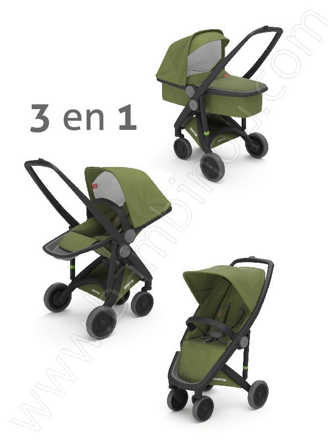 Poussette Upp 3 en 1 châssis noir kit couleur olive Greentom BamBinou