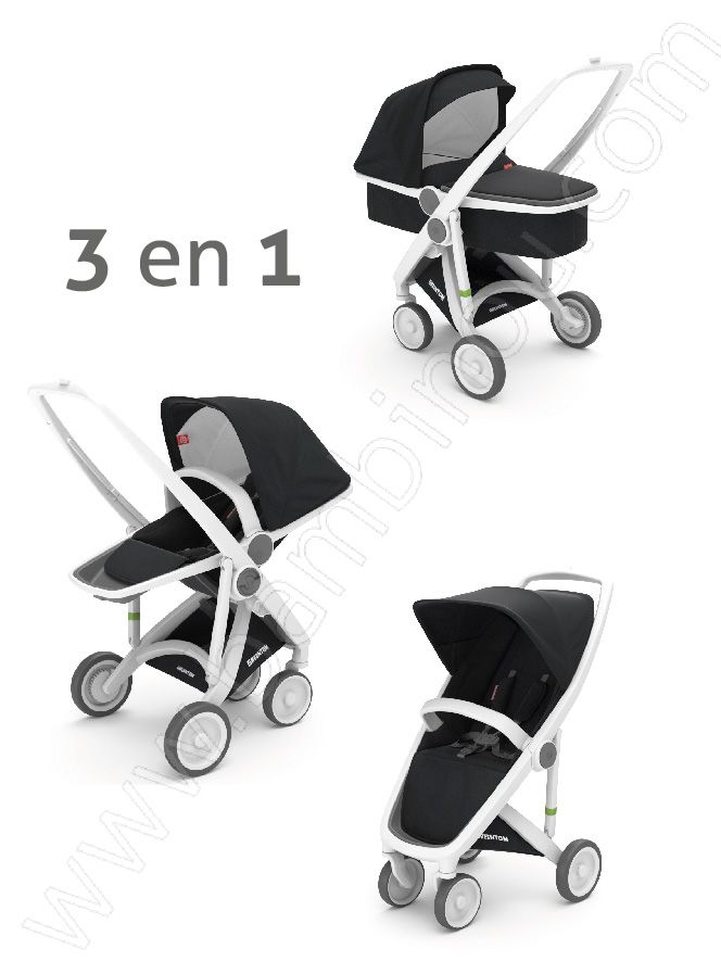Poussette Upp 3 en 1 chassis blanc kit couleur noir Greentom BamBinou