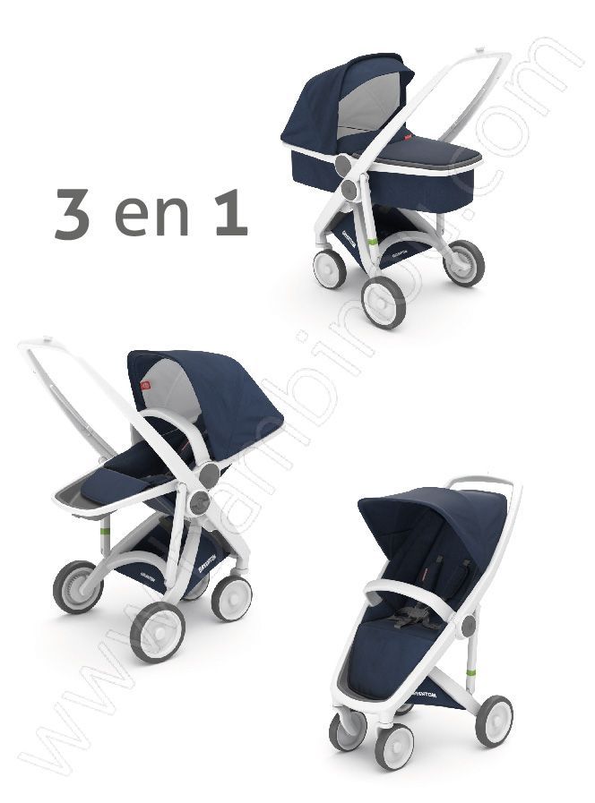 Poussette Upp 3 en 1 chassis blanc kit couleur bleu Greentom BamBinou