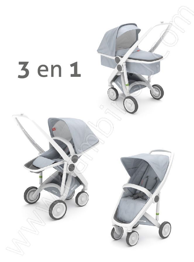 Poussette Upp 3 en 1 chassis blanc kit couleur gris Greentom BamBinou