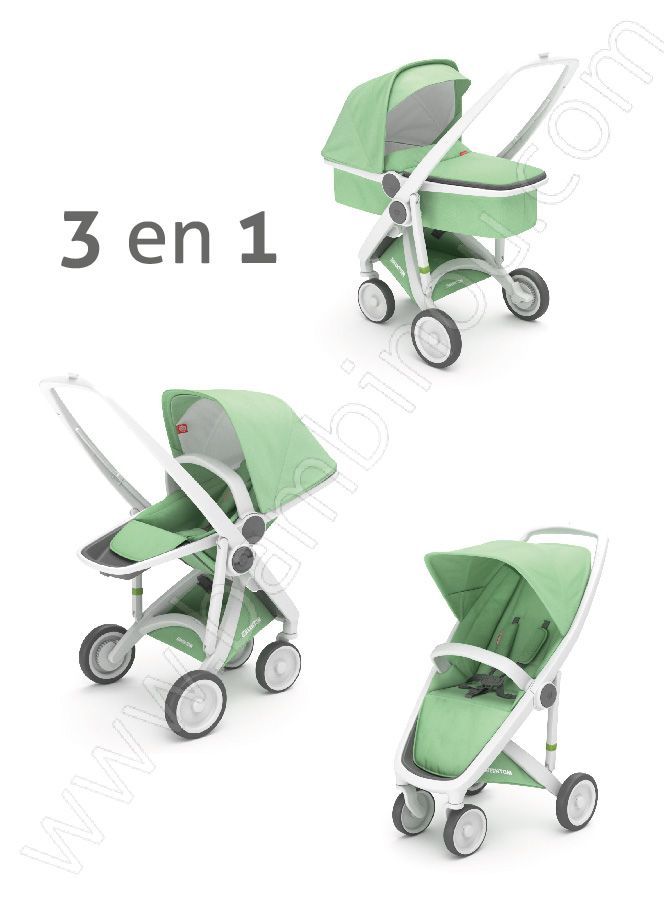 Poussette Upp 3 en 1 chassis blanc kit couleur menthe Greentom BamBinou