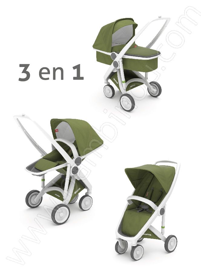 Poussette Upp 3 en 1 chassis blanc kit couleur olive Greentom BamBinou