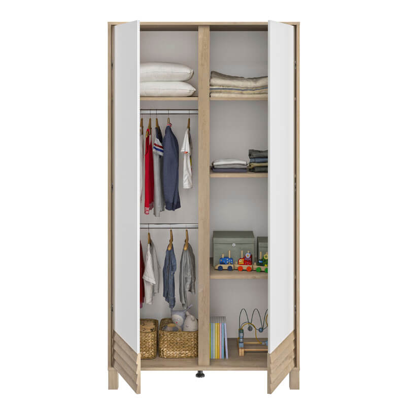 Armoire 2 portes Achille Chêne blond et blanc Galipette ouvert