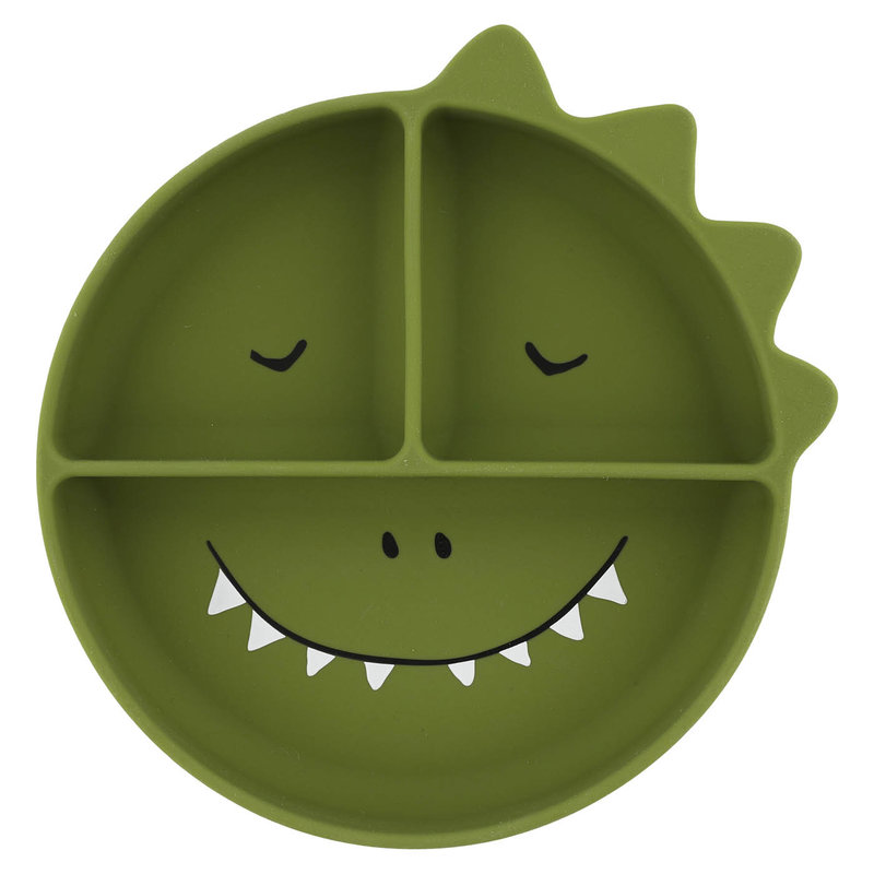 Assiette avec ventouse en silicone et compartiments Mr. Dino Trixie face