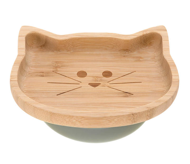 Assiette en bois de bambou Little Chums Chat Lassig 1