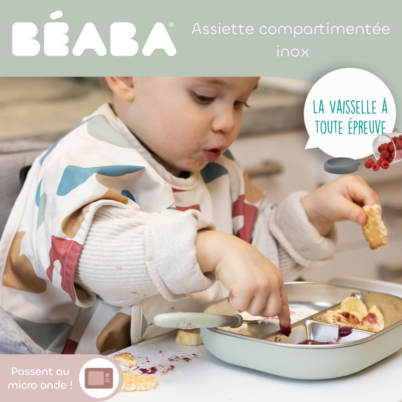 Assiette compartimentée inox Vert de gris Beaba infos 1
