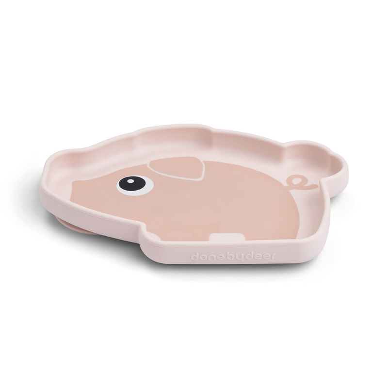 Assiette silicone avec ventouse Pigee Rose Done By Deer produit à plat