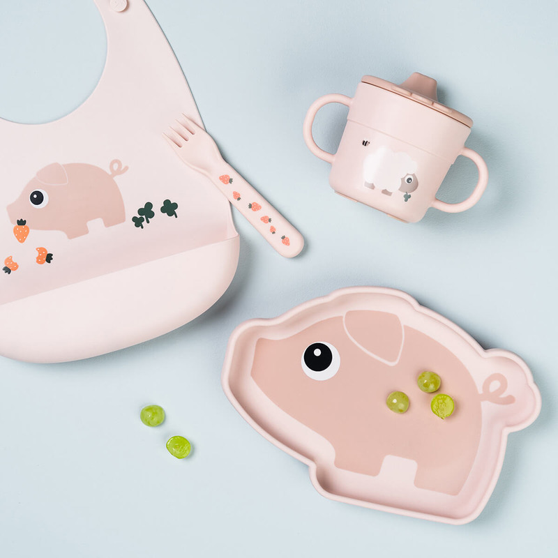 Assiette silicone avec ventouse Pigee Rose Done By Deer lifestyle 2