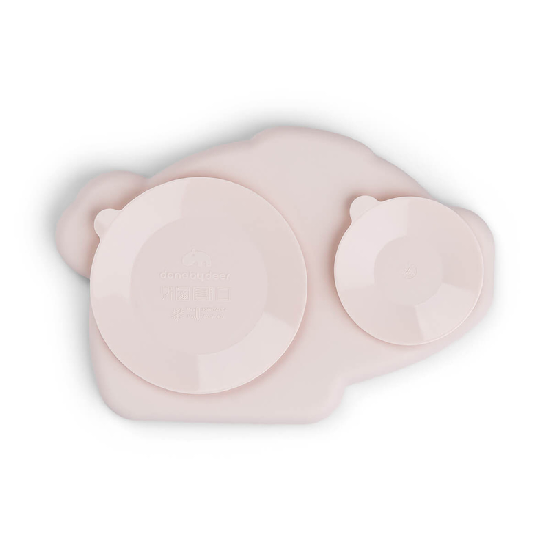 Assiette silicone avec ventouse Pigee Rose Done By Deer dos produit