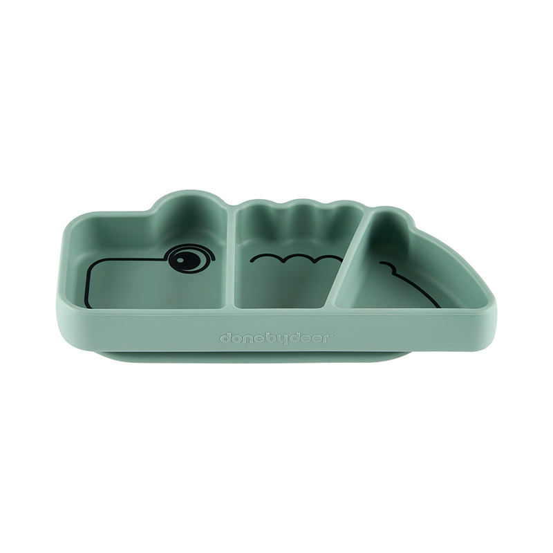 Assiette silicone avec ventouse Croco Vert Done by Deer face