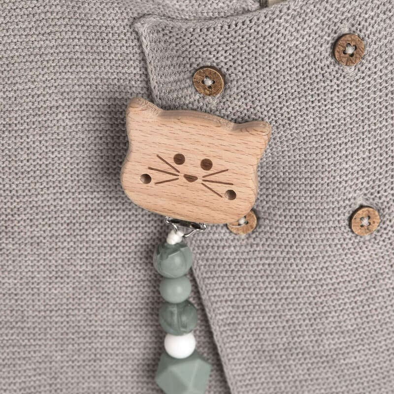 Attache-sucette en bois et silicone Little Chums Chat Lassig Ambiance