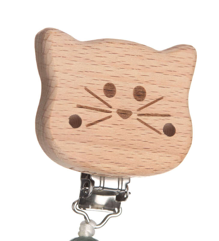 Attache-sucette en bois et silicone Little Chums Chat Lassig Détail