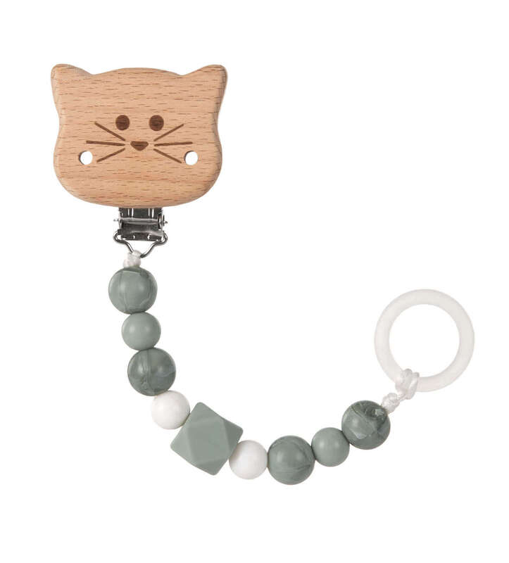 Attache-sucette en bois et silicone Little Chums Chat Lassig Produit