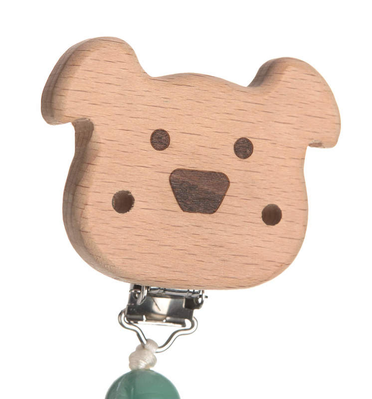 Attache-sucette en bois et silicone Little Chums Chien Lassig Détail