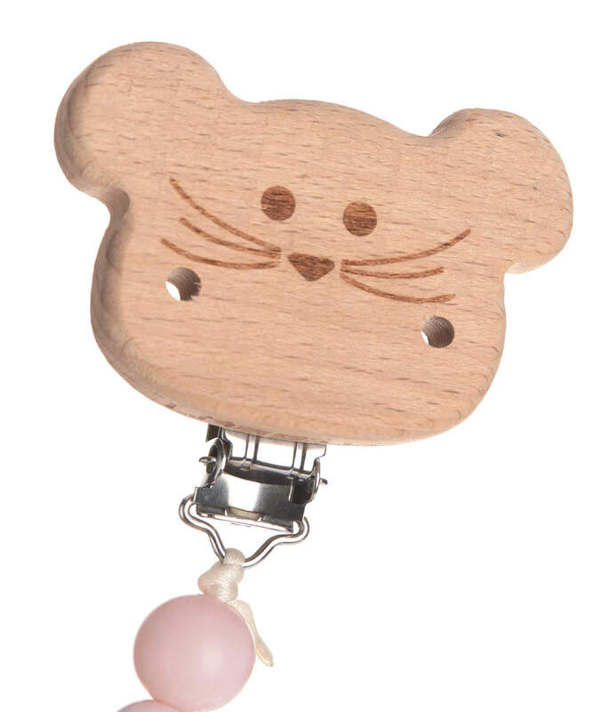 Attache-sucette en bois et silicone Little Chums Souris Lassig Détail