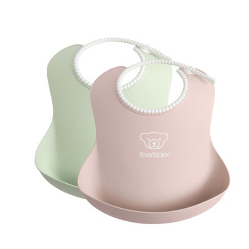 Lot de 2 bavoirs Babybjörn vert pastel et rose pastel