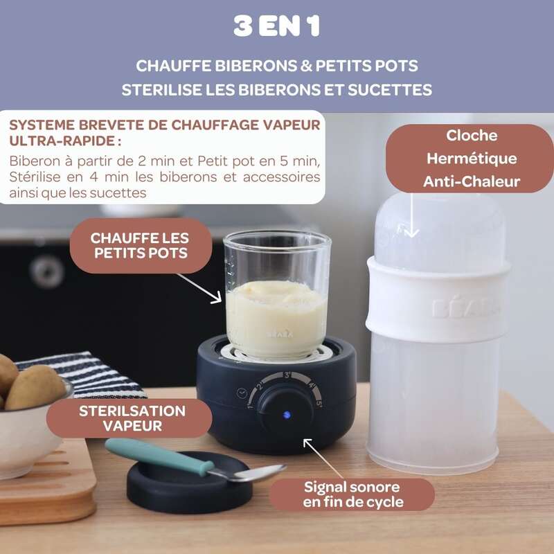 Pack chauffe-biberon Béaba Bib'Expresso® Blanc et Vert néon et boîte doseuse