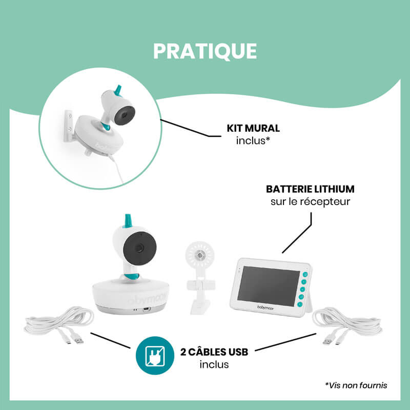 Babyphone Vidéo 360° YOO-Moov Babymoov alimentation