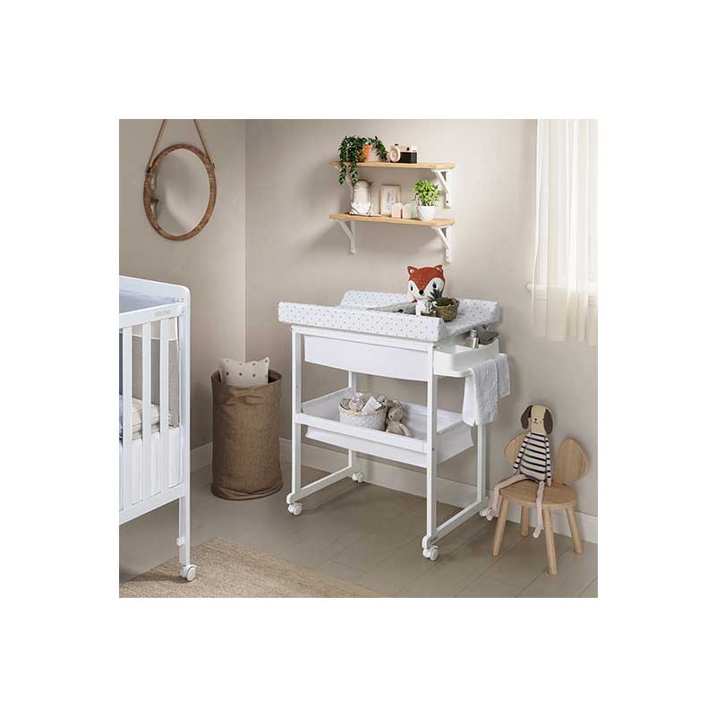 Plan à langer pour commode blanc matelas pois beige